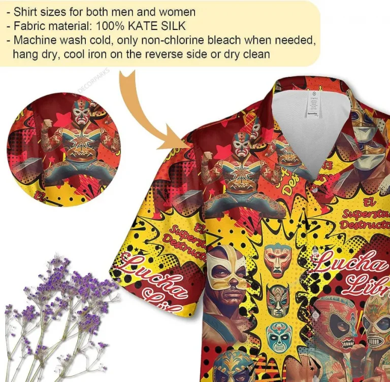 Lucha Libre Superstar Hawaiian Shirt For Men, Lucha Wrestler Casual Button Down Short Sleeve Shirts, Mexican Wrestling Aloha Shirt, Summer Beach Shirt