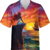 Mermaid And Sunset Hawaiian Shirts For Men Women, Mermaid Casual Button Down Short Sleeve Shirts, Summer Beach Shirt, Vacation Shirt, Aloha Shirt