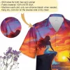 Mermaid And Sunset Hawaiian Shirts For Men Women, Mermaid Casual Button Down Short Sleeve Shirts, Summer Beach Shirt, Vacation Shirt, Aloha Shirt