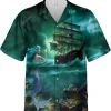 Mermaid And Pirate Ship Hawaiian Shirts For Men Women, Mermaid Casual Printed Beach Summer Shirt, Pirate Ship Hawaiian Aloha Shirt, Beach Shirt