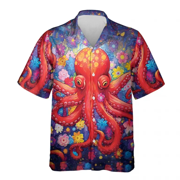 Floral Octopus Unisex Hawaiian Shirt, Ocean Animal Printed Aloha Button Down Shirt, Octopus Lover Gift, Summer Beach Shirt For Men Women