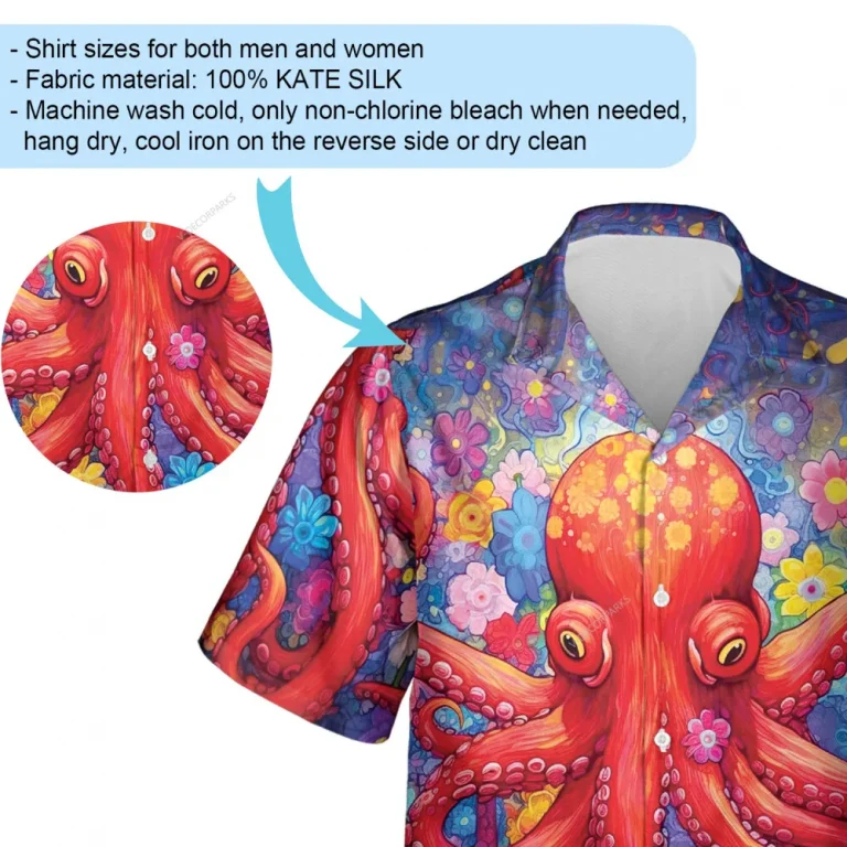 Floral Octopus Unisex Hawaiian Shirt, Ocean Animal Printed Aloha Button Down Shirt, Octopus Lover Gift, Summer Beach Shirt For Men Women