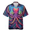 Neon Octopus Hawaiian Shirts For Men Woman, 3d Aloha Shirt, Vibrant Summer Beach Shirt, Ocean Animal Short Sleeve Hawaii Shirt
