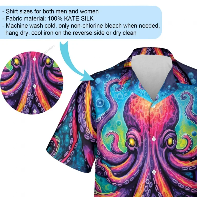 Neon Octopus Hawaiian Shirts For Men Woman, 3d Aloha Shirt, Vibrant Summer Beach Shirt, Ocean Animal Short Sleeve Hawaii Shirt