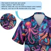 Flashy Octopus Hawaiian Shirts For Men Woman, 3d Aloha Shirt, Neon Summer Beach Shirt, Sea Animal Short Sleeve Hawaii Shirt