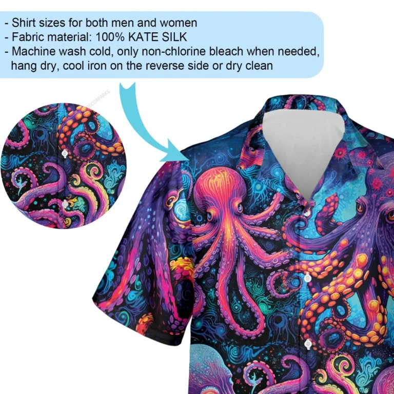 Flashy Octopus Hawaiian Shirts For Men Woman, 3d Aloha Shirt, Neon Summer Beach Shirt, Sea Animal Short Sleeve Hawaii Shirt