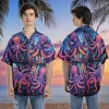 Flashy Octopus Hawaiian Shirts For Men Woman, 3d Aloha Shirt, Neon Summer Beach Shirt, Sea Animal Short Sleeve Hawaii Shirt