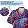 Neon Octopus Unisex Hawaiian Shirt, He'e Tako 3d Aloha Button Down Shirt, Vibrant Summer Beach Shirt, Ocean Animal Short Sleeve Hawaii Shirt