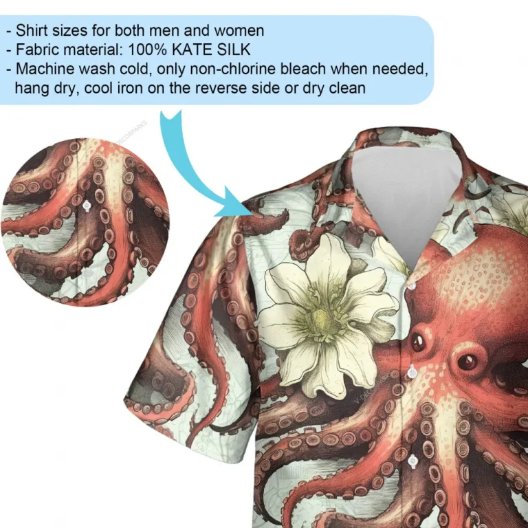 Vintage Octopus Unisex Hawaiian Shirt, Summer Party Aloha Button Down Shirt, Retro Beach Shirt, Ocean Animal Short Sleeve Hawaii Shirt