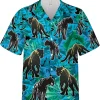 Panther Hawaiian Shirts For Men Women, Tropical Leaves Pattern Panther Summer Shirts, Tropical Panther Button Down Mens Hawaiian Shirts Short Sleeve