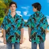 Panther Hawaiian Shirts For Men Women, Tropical Leaves Pattern Panther Summer Shirts, Tropical Panther Button Down Mens Hawaiian Shirts Short Sleeve