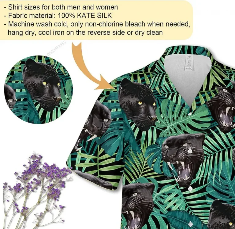 Black Jaguar Tropical Pattern Hawaiian Shirts For Men, Panther Tropical Beach Shirt, Button Vintage Aloha Hawaii Shirt, Summer Beach Shirt