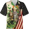 Apostle Of Ireland Hawaiian Shirt For Men, Patrick's Day Shamrock Hawaiian Shirt, American Flag Pattern Button Down Mens Hawaiian Shirts Short Sleeve
