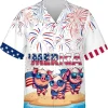 Merica Pigs Hawaiian Shirts For Men, Funny Pigs Firework Summer Beach Shirts, 4th Of July Casual Button Down Men Women Hawaiian Shirts Short Sleeve