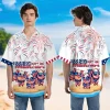 Merica Pigs Hawaiian Shirts For Men, Funny Pigs Firework Summer Beach Shirts, 4th Of July Casual Button Down Men Women Hawaiian Shirts Short Sleeve