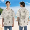 Nautical Compass Hawaiian Shirts For Men Women, Vintage 90s Aloha Button Down Shirt, Ocean Sailor Map Printed Shirt, Retro Clothing