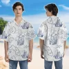 Sailor Ship Hawaiian Shirts For Men Women, Vintage 90s Aloha Button Down Shirt, Ocean Blue Map Printed Shirt, Family Matching Clothing