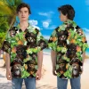 Pirate Cat Hawaiian Shirts For Men, Tropical Leaves Pineapple Pattern Shirts, Funny Cat Hawaiian Shirts, Summer Casual Button Down Unisex Luau Shirts