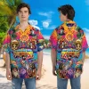 Hippie Bus And Psychedelic Mushroom Hawaiian Shirt For Men, Hippie Trippy Casual Button Down Hawaiian Shirt, Aloha Beach Shirt, Hawaiian Style Shirt