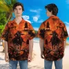Samurai Battlefield Hawaiian Shirts For Men, Japanese Samurai On Horseback Hawaiian Button Down Short Sleeve Shirts, Gift For Men, Summer Aloha Shirt