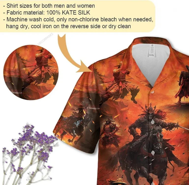 Samurai Battlefield Hawaiian Shirts For Men, Japanese Samurai On Horseback Hawaiian Button Down Short Sleeve Shirts, Gift For Men, Summer Aloha Shirt