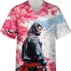 Samurai And Cherry Blossom Hawaiian Shirts For Men, Japanese Samurai Hawaiian Aloha Shirt, Casual Printed Beach Summer Shirt, Button Down Shirt