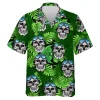 Smiling Pilot Skull Unisex Hawaiian Shirt, Tropical Leaves Aloha Button Down Shirt, Pilot Gift, Summer Beach Shirt, Funny Hawaii Shirt