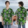 Smiling Pilot Skull Unisex Hawaiian Shirt, Tropical Leaves Aloha Button Down Shirt, Pilot Gift, Summer Beach Shirt, Funny Hawaii Shirt