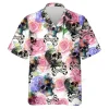 Skull Crossed Bones Unisex Hawaiian Shirt, Watercolor Roses Aloha Button Down Shirt, Floral Patterned Clothing, Toxin Warning Icon Shirt, Funny Gift