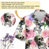 Skull Crossed Bones Unisex Hawaiian Shirt, Watercolor Roses Aloha Button Down Shirt, Floral Patterned Clothing, Toxin Warning Icon Shirt, Funny Gift