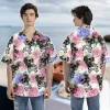 Skull Crossed Bones Unisex Hawaiian Shirt, Watercolor Roses Aloha Button Down Shirt, Floral Patterned Clothing, Toxin Warning Icon Shirt, Funny Gift