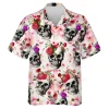 Skull With Flowers Unisex Hawaiian Shirt, Floral Aloha Button Down Shirt, Funny Hawaii Clothing, Summer Beach Shirt, Aloha Shirt With Vibrant Prints