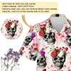 Skull With Flowers Unisex Hawaiian Shirt, Floral Aloha Button Down Shirt, Funny Hawaii Clothing, Summer Beach Shirt, Aloha Shirt With Vibrant Prints
