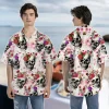 Skull With Flowers Unisex Hawaiian Shirt, Floral Aloha Button Down Shirt, Funny Hawaii Clothing, Summer Beach Shirt, Aloha Shirt With Vibrant Prints