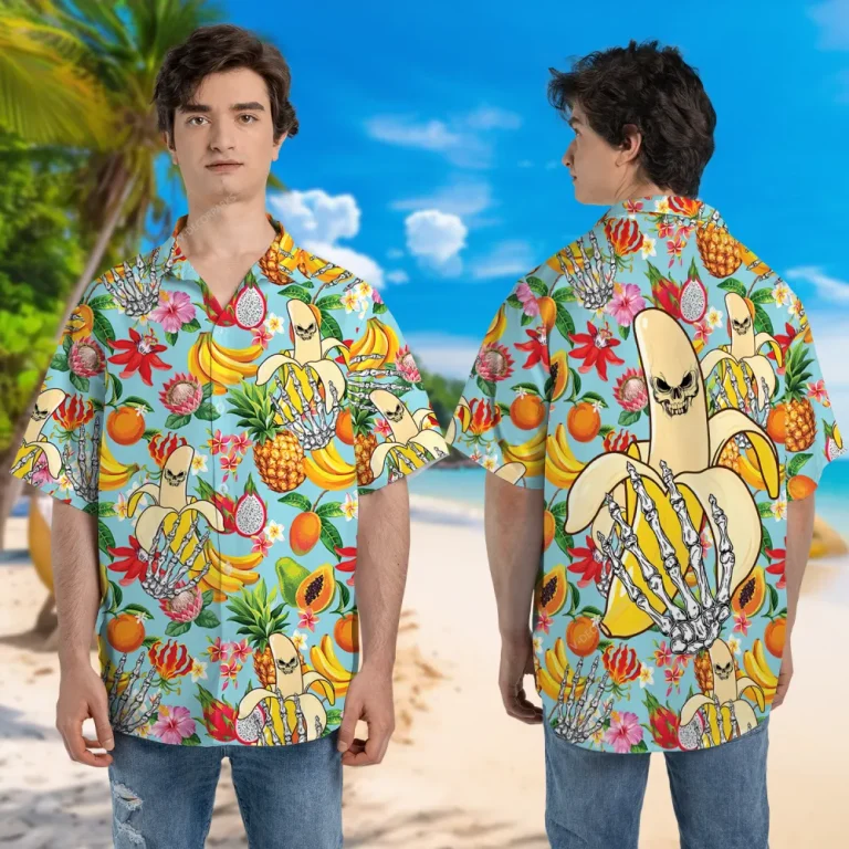 Tropical Fruit Hawaii Shirt For Men Women, Metacarpal Printed Short-sleeve, Floral Unisex Aloha Shirt, Vibrant Summer Clothing, Casual Wear