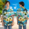 Skeleton Island Unisex Hawaiian Shirt, Pineapple Skull Printed Button Down Short Sleeves, Unisex Aloha Shirt, Summer Beach Shirt