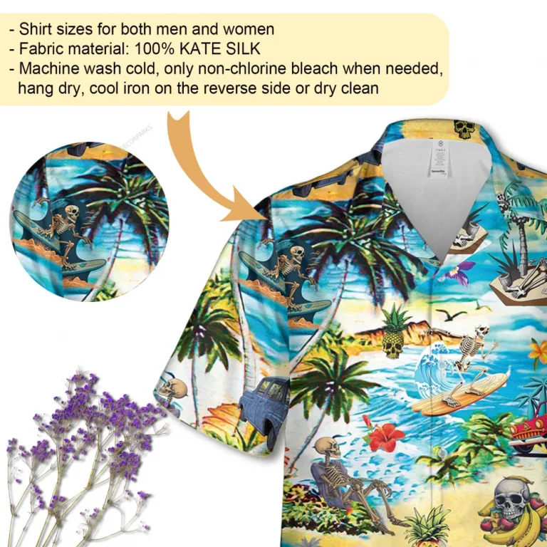 Skeleton Island Unisex Hawaiian Shirt, Pineapple Skull Printed Button Down Short Sleeves, Unisex Aloha Shirt, Summer Beach Shirt