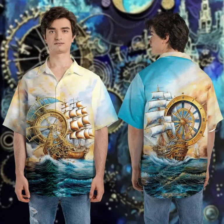 Amazing Steampunk Sailboat Hawaiian Shirts For Men Women, Button Vintage Aloha Hawaii Shirt, Summer Beach Shirt, Aloha Shirt, Best Gift For Men