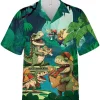 Funny Dinosaur And Taco Tropical Hawaiian Shirts For Men Women, Dinosaur Summer Beach Shirt, Hawaiian Style Shirts, Short Sleeve Aloha Shirt