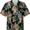 Bengal Tiger Tropical Pattern Shirt For Men Women, Tiger Hawaiian Shirt, Tropical Summer Beach Aloha Button Down Short Sleeve Mens Hawaiian