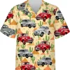Classic Car And Desert Cactus Hawaiian Shirt For Men, Vintage Car Casual Button Down Shirt, Hawaiian Style Shirts, Summer Beach Shirt