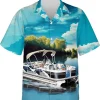 Pontoon Boat On The Lake Hawaiian Shirt For Men Women, Casual Button Down Shirt, Summer Vacation Hawaiian Shirt, Family Aloha Shirts