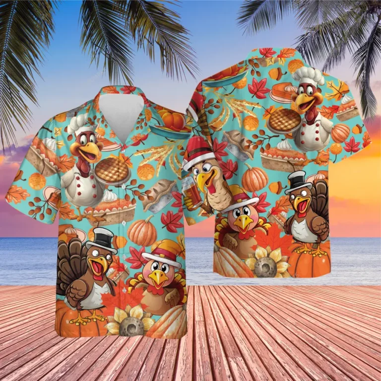Men's Cute Turkey Hawaiian Shirts - Thanksgiving Day Button Down Mens Hawaiian Shirts Short Sleeve