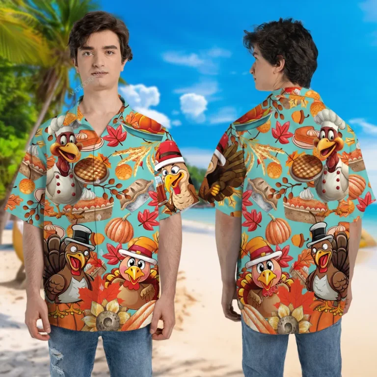 Men's Cute Turkey Hawaiian Shirts - Thanksgiving Day Button Down Mens Hawaiian Shirts Short Sleeve