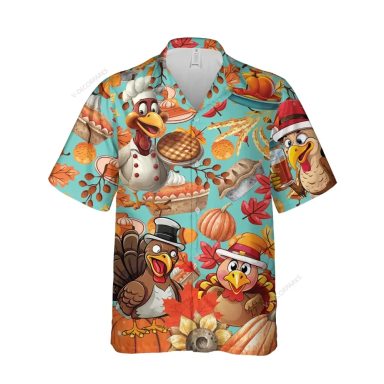 Men's Cute Turkey Hawaiian Shirts - Thanksgiving Day Button Down Mens Hawaiian Shirts Short Sleeve