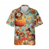 Happy Thanksgiving Unisex Hawaiian Shirt, Gobblers And Pumpkins Printed Shirt, Thanksgiving Foods Aloha Button Down Shirt, Fall Vibes Clothing