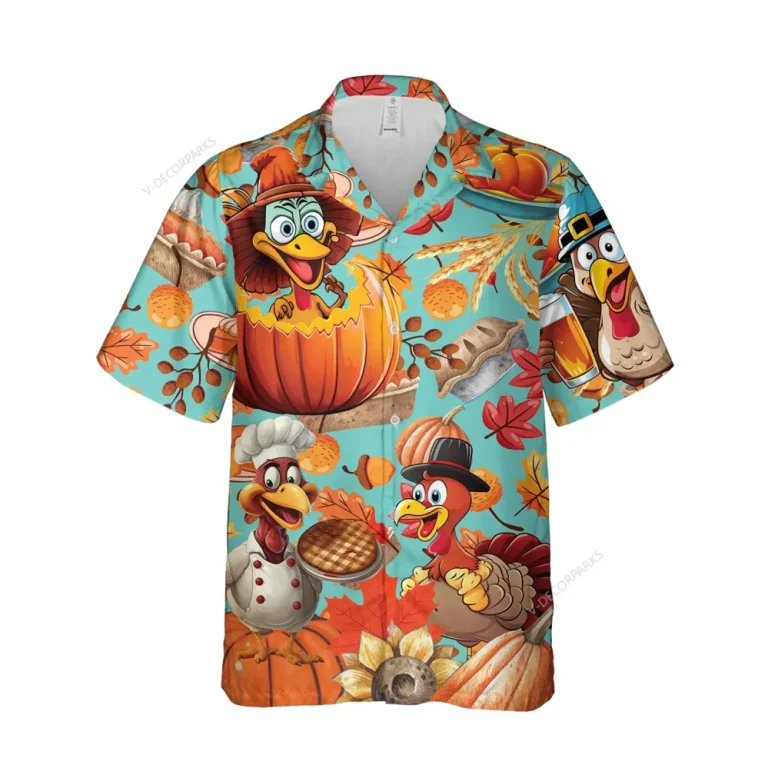 Happy Thanksgiving Unisex Hawaiian Shirt, Gobblers And Pumpkins Printed Shirt, Thanksgiving Foods Aloha Button Down Shirt, Fall Vibes Clothing