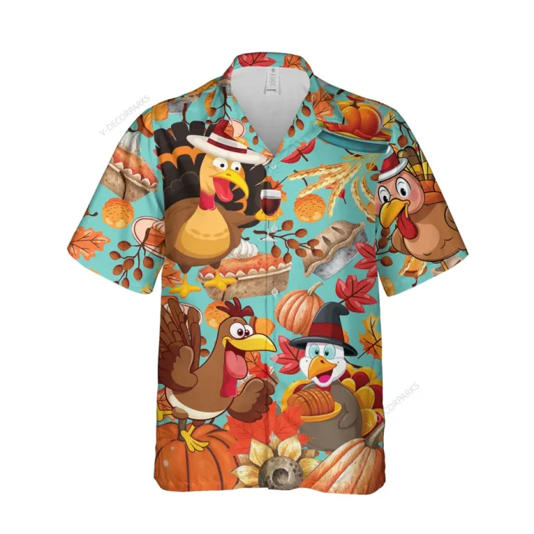Thanksgiving Chicken Unisex Hawaiian Shirt, Turkey And Hen Printed Shirt, Poultry Lover Aloha Button Down Shirt, Summer Beach Clothing