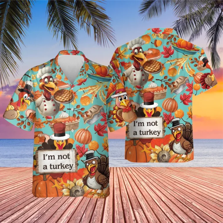 Thanksgiving Cuisine Unisex Hawaiian Shirt, Turkey Chef Printed Shirt, Sweet Cakes Aloha Button Down Shirt, Fall Leaves Printed Clothing
