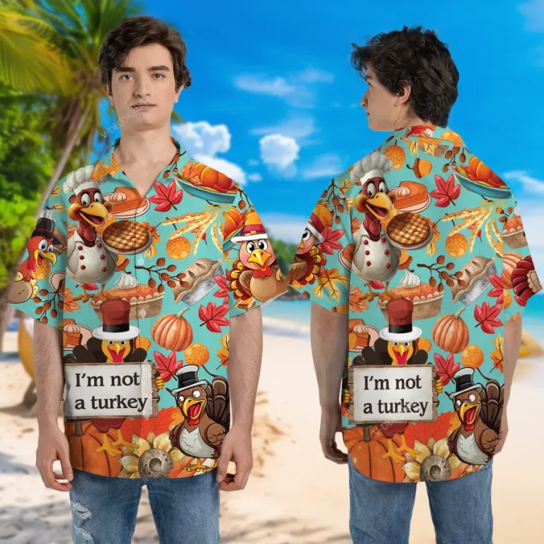 Thanksgiving Cuisine Unisex Hawaiian Shirt, Turkey Chef Printed Shirt, Sweet Cakes Aloha Button Down Shirt, Fall Leaves Printed Clothing